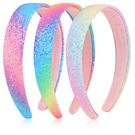 AMCAMI Glitter Headband for Girls Sparkly Rainbow Headband for Little Girl Cute Birthday Head Band Hair Bands for Little Girls Hair Accessories