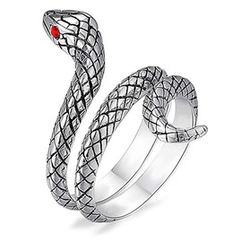 Willys Jewellery Snake Ring 925 Sterling Silver with Red Eyes Made of Cubic Zirconia for Women and Girls Easily Adjustable (52 (16.6)), Cubic Zirconia