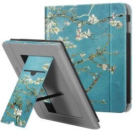 Fintie Case Compatible with Tolino Vision 5 2019 / Kobo Libra H2O - Kickstand Protective Case with Card Slot, Wrist Strap and Auto Sleep/Wake Function, Almond Blossom