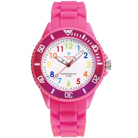 Alienwork Educational Kids Watch, Children's Watch for Boys, Girls, Time Learning, Waterproof 5 ATM, Rosa/Mehrfarbig/Silikonband Rosa, Strap.