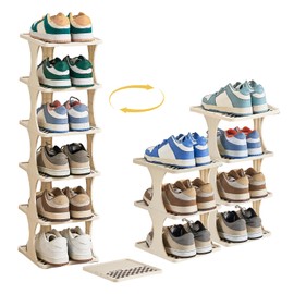 Vertical Shoe Rack 6 Tier Adjustable Shoe Organizer Small Shoe Shelf for Closet, Narrow Entryway, or Bedroom Easy to Assemble and Disassemble Holds Up to 7 Pairs of Shoes (White)