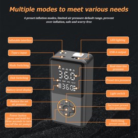 TSUGAMI Portable Car Tire Inflator Air Compressor, 150PSI Cordless Electric Bike Air Pump with LCD Pressure Gauge & Light, Auto Tyre Accessories, Universal for Motorcycle Bicycle SUV