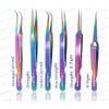 Alluring Rainbow Multi-Color Tweezers for Eyelash Extension (Straight)