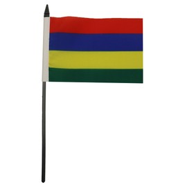 Mauritius Table Flag 4'' x 6'' - Mauritian Desk Flag 15 x 10 cm - Black plastic stick and base - AZ FLAG