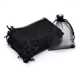 Bezall 50Pcs 6x8 Inches Organza Gift Bags with Drawstring, Black Mesh Jewelry Pouches Wedding Party Halloween Favor Gift Bags