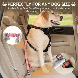 LivTee Dog Seat Belt for Car,1 Packs Retractable Dog Car Harness Adjustable and Comfortable Dog Car Seatbelt Leash,Elastic Nylon Pet Safety Seatbelts for Vehicles,Dog Accessories for Car(Light Pink)