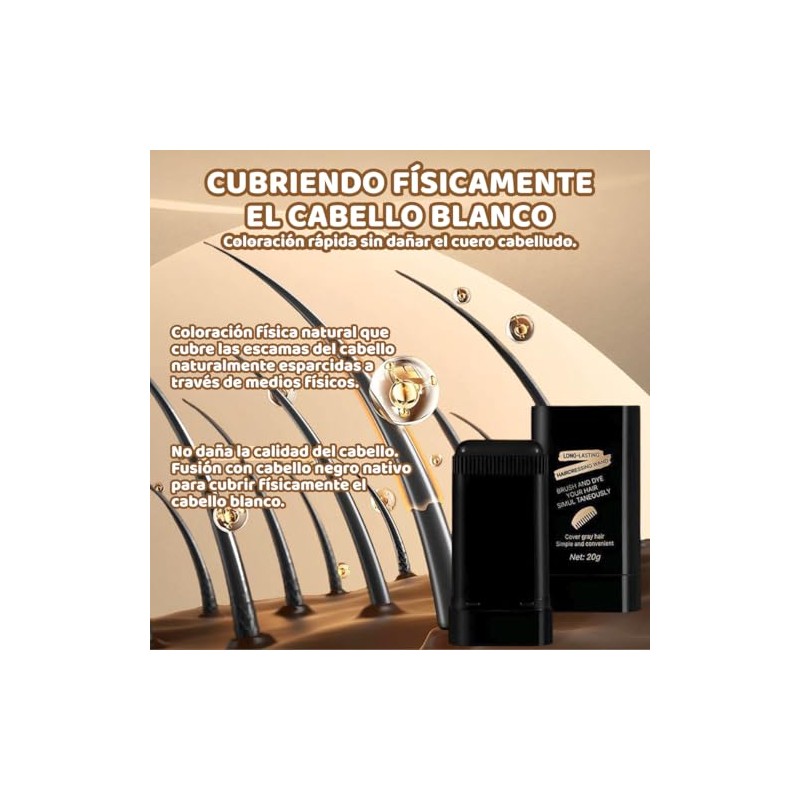 Barra Tinte Temporal Cabello Cubre Canas con Peine 2 en