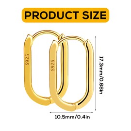 LUTER S925 Sterling Silver Hoop Earrings, 2pcs Small Oval Hoop Earrings for Women U-shaped S925 Minimalist Earrings Sterling Silver Light Weight and Comfortable (Golden)