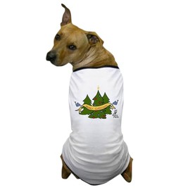 CafePress Merry Christmas Banner with Birds and Bunny Dog T Dog T-Shirt, Pet Clothing, Funny Dog Costume