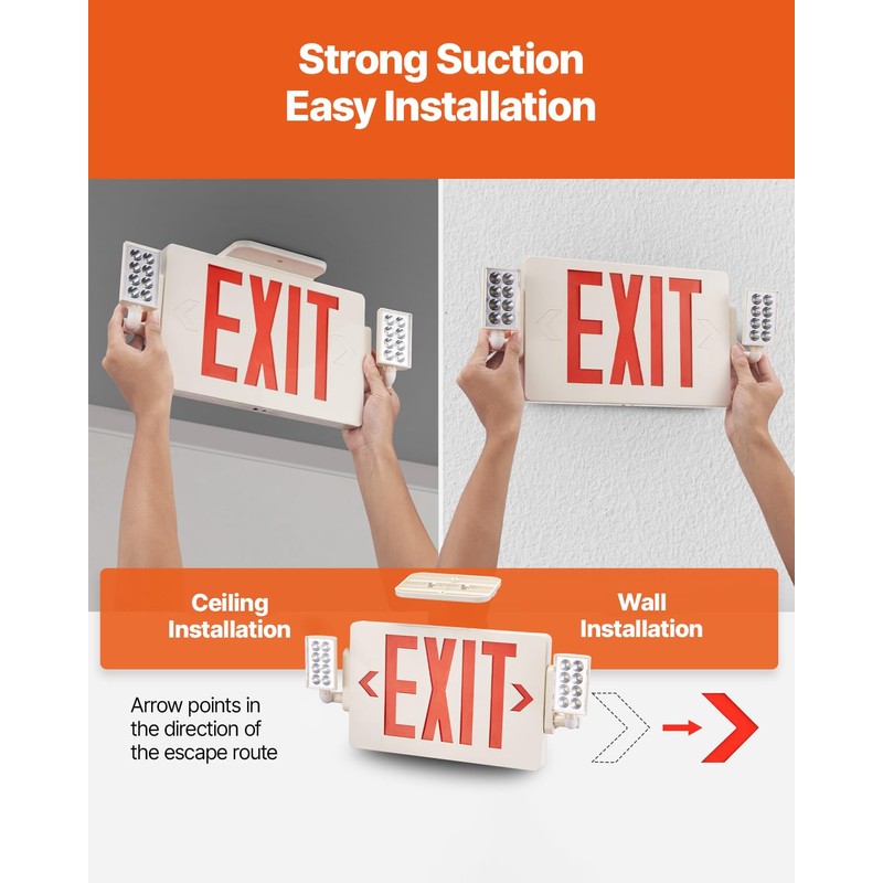 VEVOR LED Exit Sign with Emergency Lights, Two Heads Emergency