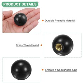 M METERXITY 5-Pack Threaded Ball Knobs, M8 Female Thread 30mm Dia. Thermoset Ball Knob for Lathe/Machine/Lawn Mowers, Round Phenolic Brass Insert Lever Handle [Black]