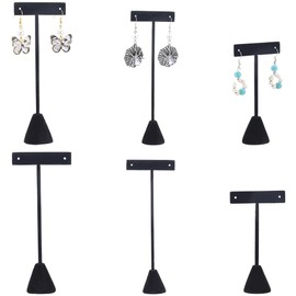 SUNNYCLUE 6Pcs 6.3" 5.5" 4.72" Earring jewellery Display T Stand Black Velvet Earring Displays Rack jewellery Showroom Tradeshow Showcase Organizer for Hanging Necklaces Bracelets Earrings Store Selli