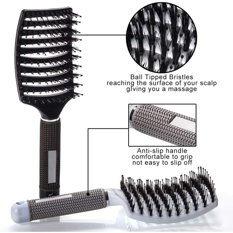TAVVKE Wild boar bristle hair brush set, curved and ventilated