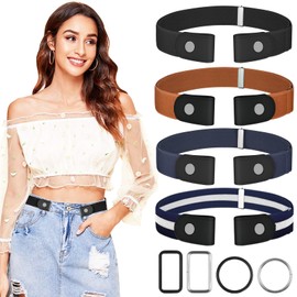 SEOIMU No Buckle Elastic Belts for Women, Comfortable Stretch Belts for Jeans (4 Pieces Suit B, S-M: Fit for Waist 21''-36'')