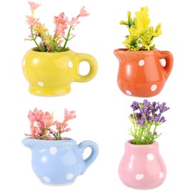 4pcs Mini Vase Magnets for Fridge, Ceramic Cute Tiny Flower Vase Mini 3D Plant Refrigerator Magnets Practical Accessories for Home Locker Office Kitchen School Decoration