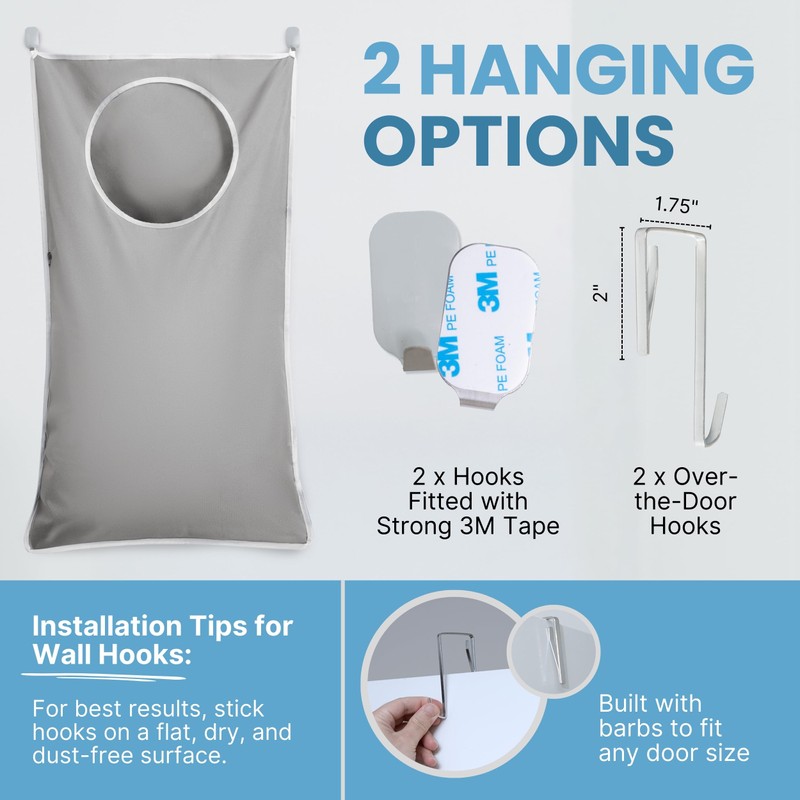 DONAQ Hanging Laundry Hamper Bag XL 40x22", Space Saving over