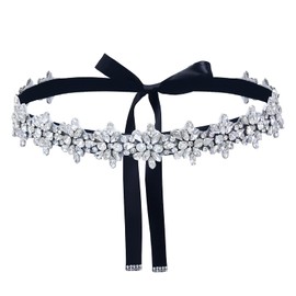 Rhinestone Bridal Belt Sashes for Women Dress, Diamond Wedding Belts Sash Ribbon for Bridesmaid Prom Gowns（Black）