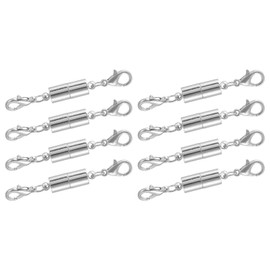 sourcing map Pack of 8 Magnetic Jewellery Clips Cylindrical Magnetic Clasps with Lobster Claw Clips for Bracelets Necklace Jewellery Making (Silver)