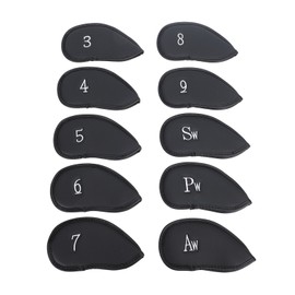 10PCS Golf Club Head Cover PU Leather Protective Abrasion Resistant Easy to Clean for Most Standard Clubs Black