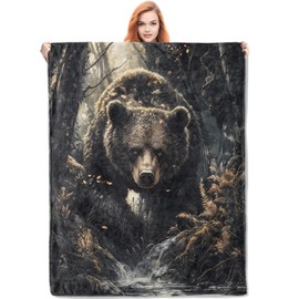 VANZEV Bear Flannel Blanket, Bear Gifts, Bear-Themed Blanket for Women, Soft Lightweight Throw Blankets for Bed Home Travel Decor 50" x 60"
