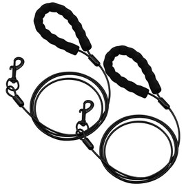 SUNDEE 2 Pack Chew Proof Dog Lead with Comfortable Padded Handle 1.2/1.5/1.8m, Heavy Duty Steel Metal for Large and Medium Dogs Train and Walk, Safe Traffic Rope with Retractable Buckle-Black(1.5m)