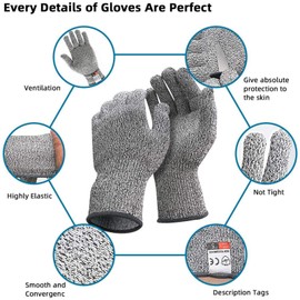 10 Pairs Cut Resistant Gloves - Level 5 Protection Food Grade Kitchen Cuts Gloves for Meat Cutting, Mandolin Slicing (M)