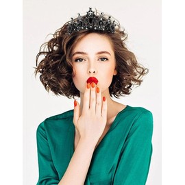 ASTRUE Sparkling Crystal Tiaras & Crowns for Women & Girls Rococo Victorian Wedding Accessories (A-Black, onesize)