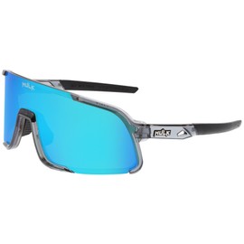 MCR Safety HK428CBP Hulk HK4 Safety Glasses with A Retro Single-Lens Design, Soft Adjustable Nose Pads and Arms and Scratch Resistant Coating, Crystal Gray Frame, Cayman Blue Mirror Lens