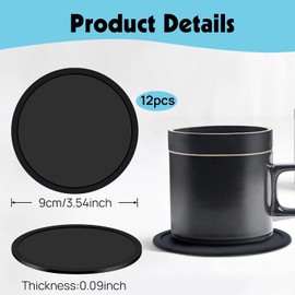 YAYUSI 12 Piezas Posavasos para Mesa,Portavasos de Silicona Antideslizantes para Mesa con Soporte,Posavasos de Bebidas con Soporte Posavasos,Coasters para Bar, Hogar, Cafetería, Restaurante (Negro)