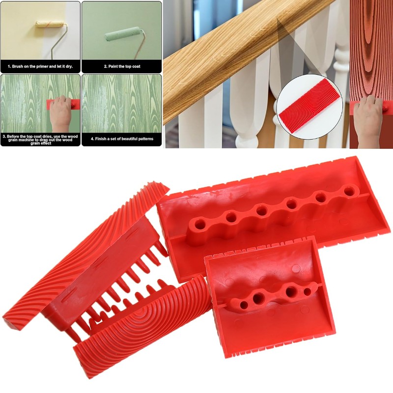 Heyous 4PCS Red Rubber Simulated Wood Grain Painting Tool Pattern