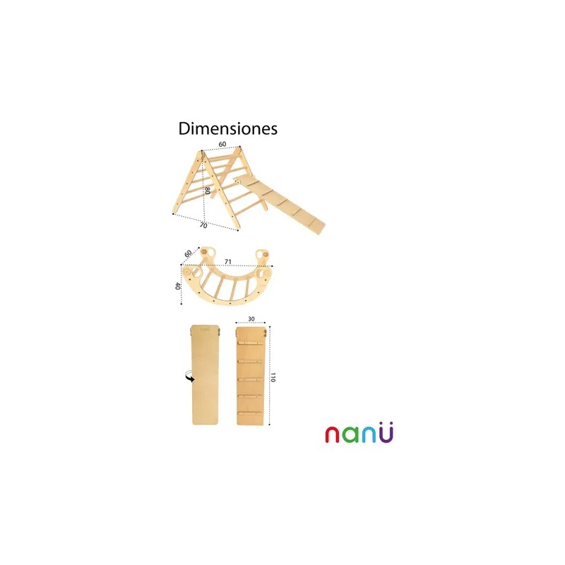Nanu Pikler Triángulo Chico Con Rampa Y Arco Montessori Color
