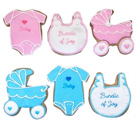 Baby Shower Assortment Cookies- 6 Decorated Crunchy Shortbread Cookies Individually Wrapped With Bow by BakersDozenToGo