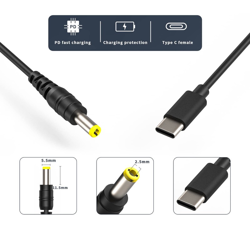 SUPERNIGHT 5,5x2,5mm DC zu Typ C USB-C Eingangskabel für Laptop