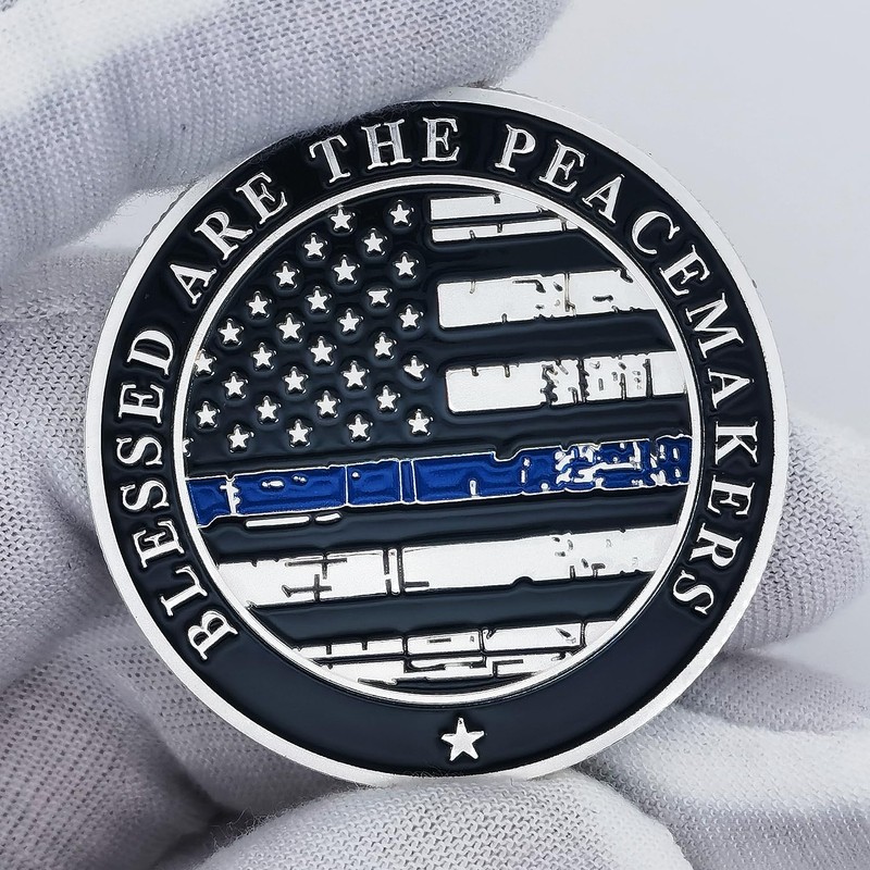 Thin Blue line Saint Michael Law Enforcement Challenge Coins -