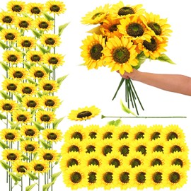 Riceshoot 20 Pcs Artificial Sunflowers 22'' Long Stem Large Single Flowers Fake Sunflower Bulk for Tall Vase Home Wedding Birthday Party Bouquet Outdoor Indoor Spring Summer Fall Decor