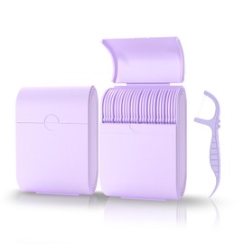 Generic Floss Dental Picks Travel Case 2 Box，104 Double Line Flosser Included-Mint-Flavored-Bilateral Storage Dental Floss Sticks and Toothpick Container,Oral Hygiene Essential., Purple