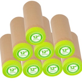 Tangibay Pre-Taped Masking Paper for Painting - 12 inch x 50 feet Tape and Drape Painters Paper, Paint Adhesive Protective Paper Roll for Covering Skirting, Frames, Cars and Auto Body (8 Rolls)