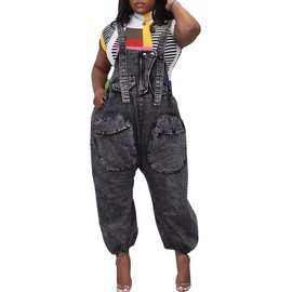 LETSVDO Women's Boho Jumpsuit Adjustable Loose Fit Jean Bib Utility Overalls Vintage Cargo Wide Leg One Piece Rompers Pantsuits