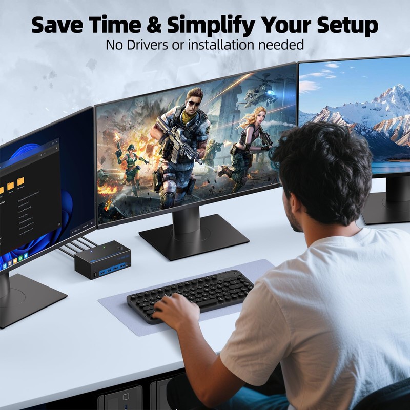 KVM Switch 3 Monitors 2 Computers, Reyoten 8K60Hz KVM Switches,3