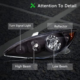 BRYGHT Headlight Assembly Set Replacement for 2005 2006 Toyota Camry LE XLE SE Black Housing with Amber Reflector