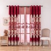 ELKCA Luxury Burgundy Red Chenille Floral Embroidered Curtains for Bedroom