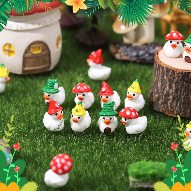 GGSTDDUP 60pcs Mushroom Resin Ducks, Tiny Mushroom Ducks Figurines