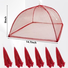Food Tent Covers 6PC Pop-Up Mesh Food Covers 14"x14" Red Food Tents for Picnics,Outdoors,Parties,BBQ,Reusable and Collapsible