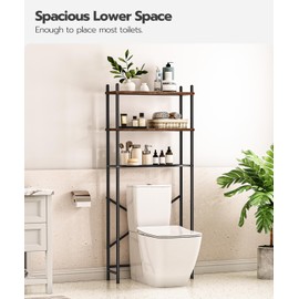 HOOBRO Over The Toilet Storage, 3-Tier Over Toilet Bathroom Organizer, Freestanding Above Toilet Shelf with Adjustable Feet, Space Saving, Easy Assembly, Rustic Brown and Black BF63TS01