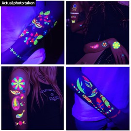 FeCaninCare Glow in the Dark Tattoos 172 PCS Glow in the Dark Party Supplies,Neon Body Paint Be UV Blacklight Reactive Face Temporary Tattoos for Adults,Teens/Neon Accessories,Party Favors&Decorations