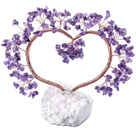 Rockcloud Handmade Love Heart Shape Crystal Money Tree with Natural Rock Quartz Geode Base for Wedding Home Office Decor for Wealth and Luck, Amethyst