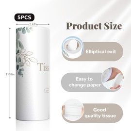 5 Pack Car Tissue Holder, Cylinder Tissues for Car Cup Holders, Portable Travel Tissue Canister for Vehicle–Convenient Interior Accessories (White)