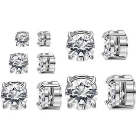 NEWITIN 5 Pairs Stainless Steel Magnetic Stud Earrings for Men Magnetic Earrings Men Clip on Earrings Inlaid Cubic Zirconia Unisex Non Piercing Earrings 4 to 8MM Diamond Earrings for Women Men