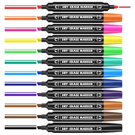 AKARUED 12 Colorful Dry Erase Markers: Dual Tip Dry & Wet Erase Marker With Thick Chisel& Bullet Tip, Double Sided Vibrant Whiteboard Markers for Whiteboard,Glass Board,Home,Office,Classroom Must-Have