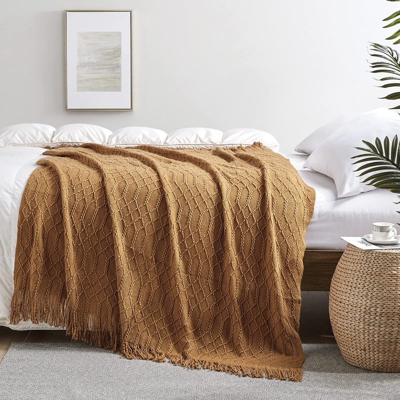 KASYLAN 100% Acrylic Knitted Throw Blanket Textured Solid Soft Decorative